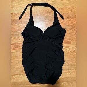 Old Navy Black Maternity One Piece Swimsuit with V-Neck and Ruching